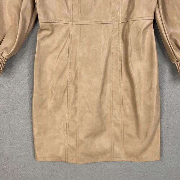 7 For All Mankind Dress Womens XS Tan Faux Leather Square Neck Puff Sleeve Mini - Picture 4 of 14